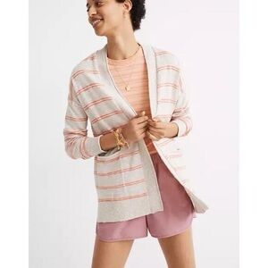 Madewell Cream & Bright Orange Striped Cardigan